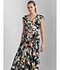 Color:Navy Multi - Image 4 - Floral Print Ruffle Trim V-Neck A-Line Dress