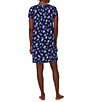 Color:Navy Print - Image 2 - Floral Print Short Sleeve V-Neck Nightgown