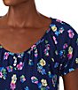 Color:Navy Print - Image 3 - Floral Print Short Sleeve V-Neck Nightgown