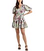 Color:Soft Laurel Multi - Image 1 - Floral Print V-Neck Short Sleeve Mini Dress