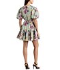 Color:Soft Laurel Multi - Image 2 - Floral Print V-Neck Short Sleeve Mini Dress