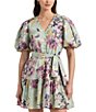 Color:Soft Laurel Multi - Image 3 - Floral Print V-Neck Short Sleeve Mini Dress