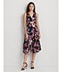 Color:Black/Purple Multi - Image 4 - Floral Twist Front V-Neck Sleeveless Fit and Flare Dress