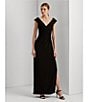 Color:Black - Image 4 - Fold Over Collar V-Neck Sleeveless Side Slit Gown