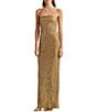 Color:Burnished Tan/Gold - Image 1 - Geometric Sequin Motif Square Neck Sleeveless Spaghetti Strap Gown
