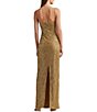 Color:Burnished Tan/Gold - Image 2 - Geometric Sequin Motif Square Neck Sleeveless Spaghetti Strap Gown