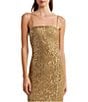 Color:Burnished Tan/Gold - Image 3 - Geometric Sequin Motif Square Neck Sleeveless Spaghetti Strap Gown