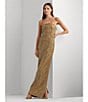 Color:Burnished Tan/Gold - Image 4 - Geometric Sequin Motif Square Neck Sleeveless Spaghetti Strap Gown