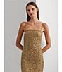 Color:Burnished Tan/Gold - Image 6 - Geometric Sequin Motif Square Neck Sleeveless Spaghetti Strap Gown