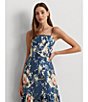 Color:Blue Multi - Image 6 - Kalismae Linen-Blend Floral Square Neck A-Line Tiered Midi Dress