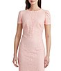 Color:Pink Opal - Image 3 - Lace Round Neck Short Puff Sleeve Cocktail Dress