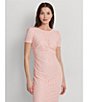 Color:Pink Opal - Image 5 - Lace Round Neck Short Puff Sleeve Cocktail Dress