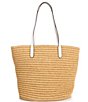 Color:Natural/White - Image 2 - Leather Trim Paper Straw Large Brie Tote Bag