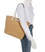 Color:Natural/White - Image 4 - Leather Trim Paper Straw Large Brie Tote Bag
