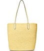Color:T-bird Yellow - Image 2 - Lauren Ralph Solid Lauren Leather-Trim Straw Large Brie Tote Bag