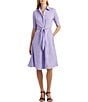Color:Wild Lavender - Image 1 - Linen Tie Waist Point Collar Button Down Shirt Dress