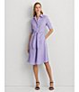 Color:Wild Lavender - Image 4 - Linen Tie Waist Point Collar Button Down Shirt Dress