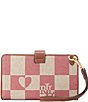 Color:Natural/Pink Luggage - Image 2 - Logo Canvas & Heart Leather Tech Wristlet