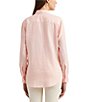 Color:Pink Opal - Image 2 - Point Collar Long Roll-Tab Sleeve Button Front Linen Shirt