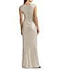 Color:Champagne/Silver - Image 2 - Metallic Boat Neckline Sleeveless Gown