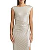 Color:Champagne/Silver - Image 3 - Metallic Boat Neckline Sleeveless Gown