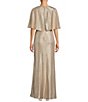 Color:Tan/Gold - Image 2 - Metallic V-Neck Sleeveless Cape Overlay Gown