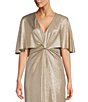 Color:Tan/Gold - Image 3 - Metallic V-Neck Sleeveless Cape Overlay Gown
