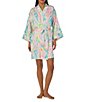 Color:Multi Paisley - Image 1 - Multi Paisley Print 3/4 Sleeve Satin Kimono Short Robe
