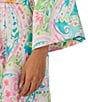 Color:Multi Paisley - Image 3 - Multi Paisley Print 3/4 Sleeve Satin Kimono Short Robe