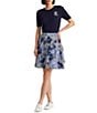 Color:Blue/Cream/Navy - Image 3 - Petite Size Floral Print Georgette Ruffle Trim A-Line Skirt