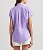 Color:Wild Lavender - Image 2 - Petite Size Linen Point Collar Dolman Rolled Cuff Sleeve Shirt