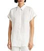 Color:White - Image 1 - Petite Size Linen Point Collar Dolman Rolled Cuff Sleeve Shirt