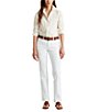 Color:White - Image 3 - Petite Size Mid Rise Straight Leg Roll Cuff Jeans