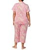 Color:Pink Paisley - Image 2 - Plus Size Short Sleeve Notch Collar Capri Pant Knit Paisley Pajama Set