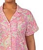 Color:Pink Paisley - Image 3 - Plus Size Short Sleeve Notch Collar Capri Pant Knit Paisley Pajama Set