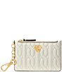 Color:Cream - Image 1 - Heart Logo Quilted Nappa Leather Zip Card Case