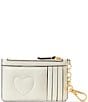 Color:Cream - Image 2 - Heart Logo Quilted Nappa Leather Zip Card Case