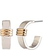 Color:Two Tone - Image 1 - Ribbed Hoop Earrings