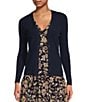 Color:Navy - Image 4 - Sarcaite Ribbed Knit Long Sleeve Button Front V-Neck Cardigan