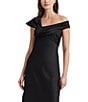 Color:Black - Image 3 - Satin Asymmetrical Neck Cap Sleeve Dress