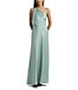 Color:Soft Laurel - Image 1 - Satin Charmeuse One Shoulder Sleeveless Ruffle Gown