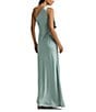 Color:Soft Laurel - Image 2 - Satin Charmeuse One Shoulder Sleeveless Ruffle Gown