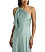 Color:Soft Laurel - Image 3 - Satin Charmeuse One Shoulder Sleeveless Ruffle Gown