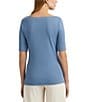Color:Pale Azure - Image 2 - Stretch Cotton Blend Boat Neck Short Rolled Sleeve Shirt