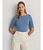 Color:Pale Azure - Image 5 - Stretch Cotton Blend Boat Neck Short Rolled Sleeve Shirt