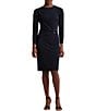 Color:Navy - Image 1 - Stretch Jersey Round Neck 3/4 Sleeve Ruched Dress