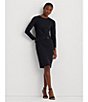 Color:Navy - Image 4 - Stretch Jersey Round Neck 3/4 Sleeve Ruched Dress