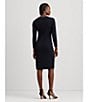 Color:Navy - Image 5 - Stretch Jersey Round Neck 3/4 Sleeve Ruched Dress