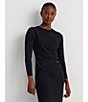 Color:Navy - Image 6 - Stretch Jersey Round Neck 3/4 Sleeve Ruched Dress