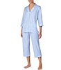 Color:Blue/White - Image 1 - Striped Jersey Notch Collar 3/4 Sleeve Pajama Set